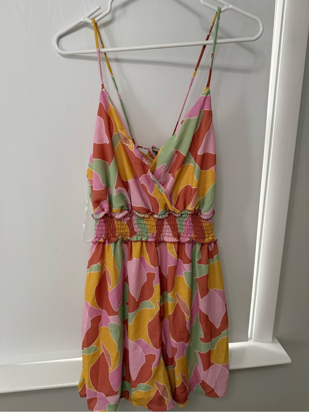 Pink Lily Multicolor Abstract Print Romper - Pink, Yellow, Green, Orange